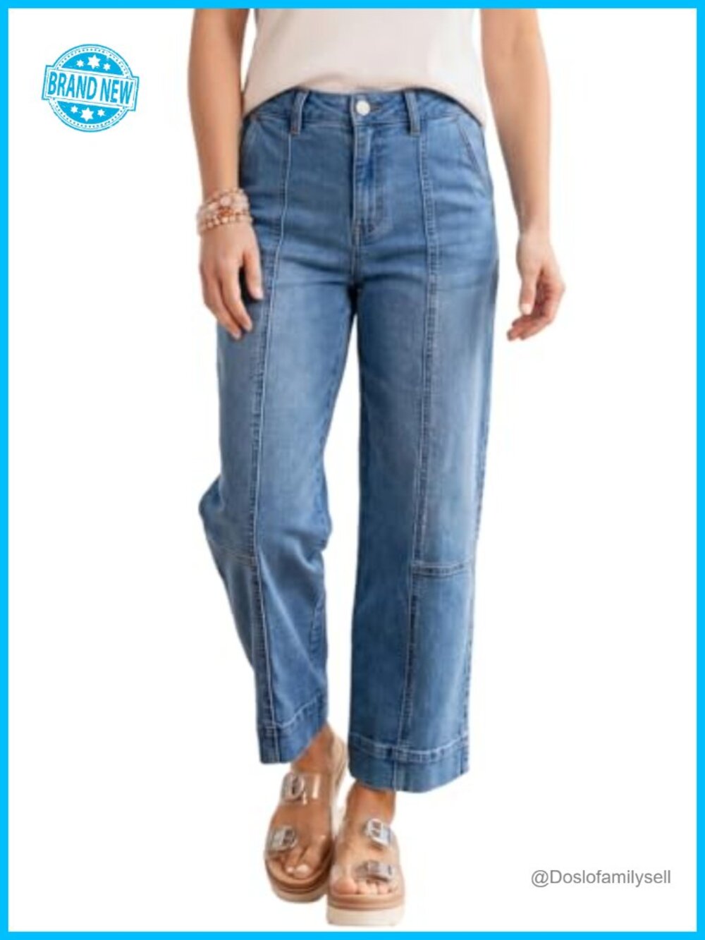 Astylish High Waisted Seamed Front Trendy Denim Pants